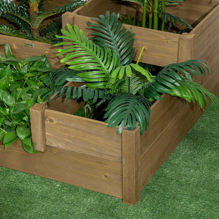 Pat Inaltat Pat Legume Cutie De Flori Cu 3 Trepte, Cutie De Plante Ierburi Pe Terasa Si Balcon, Lemn De Brad, Maro, 122 X 122 X 51 Cm
