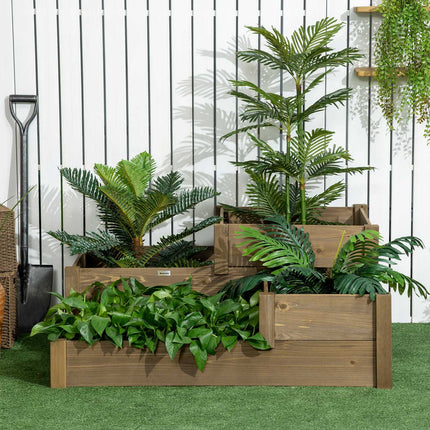 Pat Inaltat Pat Legume Cutie De Flori Cu 3 Trepte, Cutie De Plante Ierburi Pe Terasa Si Balcon, Lemn De Brad, Maro, 122 X 122 X 51 Cm