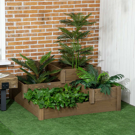Pat Inaltat Pat Legume Cutie De Flori Cu 3 Trepte, Cutie De Plante Ierburi Pe Terasa Si Balcon, Lemn De Brad, Maro, 122 X 122 X 51 Cm