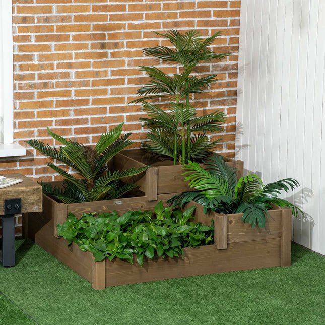 Pat Inaltat Pat Legume Cutie De Flori Cu 3 Trepte, Cutie De Plante Ierburi Pe Terasa Si Balcon, Lemn De Brad, Maro, 122 X 122 X 51 Cm
