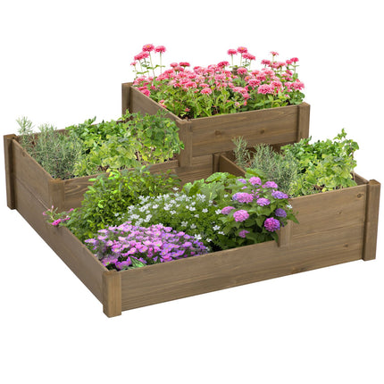 Pat Inaltat Pat Legume Cutie De Flori Cu 3 Trepte, Cutie De Plante Ierburi Pe Terasa Si Balcon, Lemn De Brad, Maro, 122 X 122 X 51 Cm