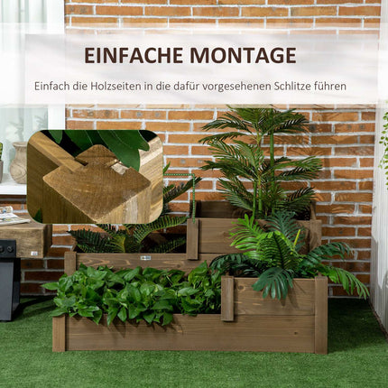 Pat Inaltat Pat Legume Cutie De Flori Cu 3 Trepte, Cutie De Plante Ierburi Pe Terasa Si Balcon, Lemn De Brad, Maro, 122 X 122 X 51 Cm