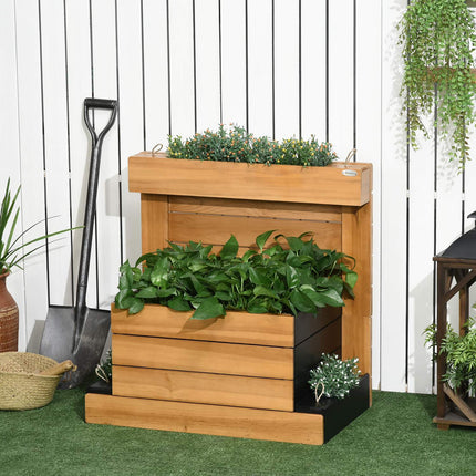 Pat înălțat cu 4 cutii de plante, cutie de flori cu sistem de auto-udare, căptușeală din lână pentru grădină, lemn, maro, 79,5 X 49,5 X 80 Cm