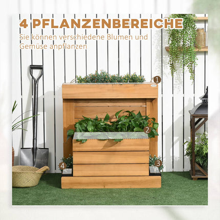 Pat înălțat cu 4 cutii de plante, cutie de flori cu sistem de auto-udare, căptușeală din lână pentru grădină, lemn, maro, 79,5 X 49,5 X 80 Cm