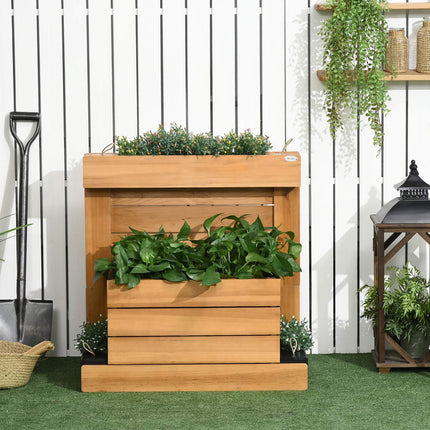 Pat înălțat cu 4 cutii de plante, cutie de flori cu sistem de auto-udare, căptușeală din lână pentru grădină, lemn, maro, 79,5 X 49,5 X 80 Cm
