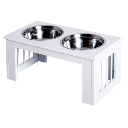 Raised dog food bowl with stainless steel, easy to care for, white