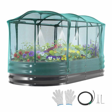 Raised Garden Bed 6x3x1 ft, Self-Watering, Mesh Cover