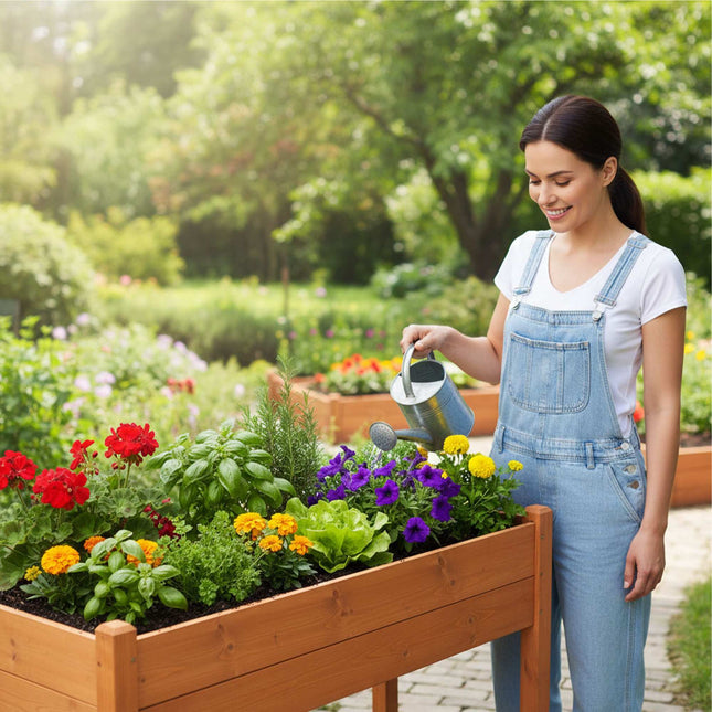Pat de grădină înălțat, jardinieră de balcon din lemn de brad cu căptușeală