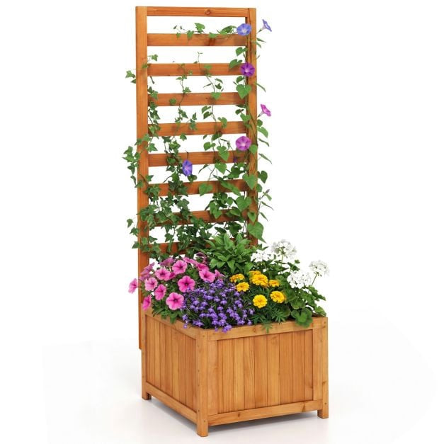 Jardinieră pentru pat de grădină înălțat cu spalier, lemn de molid
