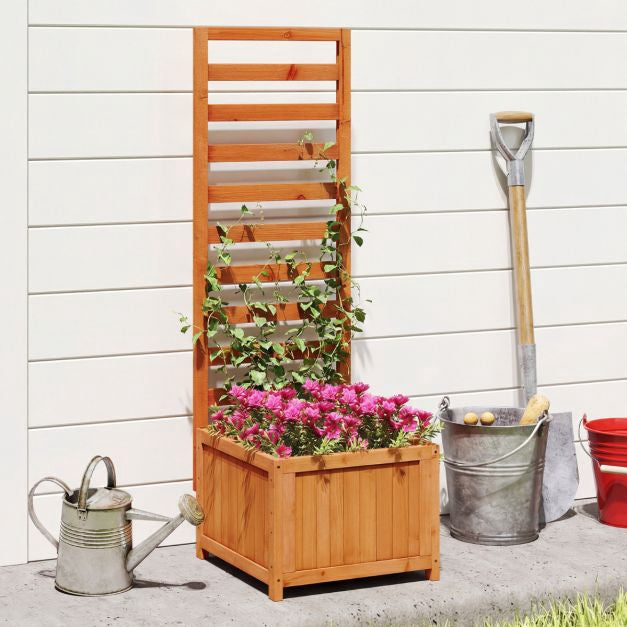 Jardinieră pentru pat de grădină înălțat cu spalier, lemn de molid