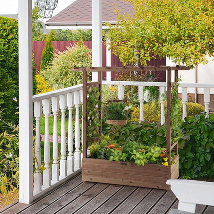 Raised Garden Bed With Trellis and Hanging Roof, Fir Wood