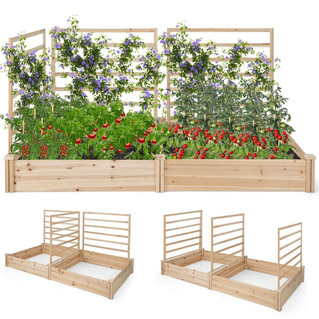 Strat de grădină înălțat cu spalier, 222x114x110 cm, lemn de pin