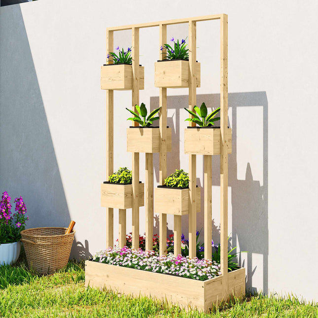 Strat de grădină înălțat cu spalier, lemn natural, 90x45x170 cm