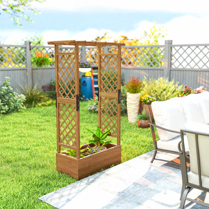 Strat de grădină înălțat cu spalier și acoperiș, 110x44x181 cm din lemn