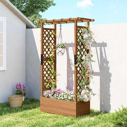 Strat de grădină înălțat cu spalier și acoperiș, 110x44x181 cm din lemn