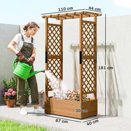 Strat de grădină înălțat cu spalier și acoperiș, 110x44x181 cm din lemn