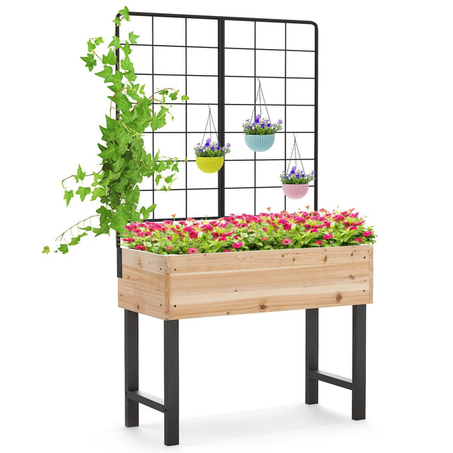 Pat de gradina inaltat cu spalier, lemn, 79x35x108 cm