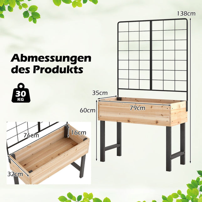 Pat de gradina inaltat cu spalier, lemn, 79x35x108 cm