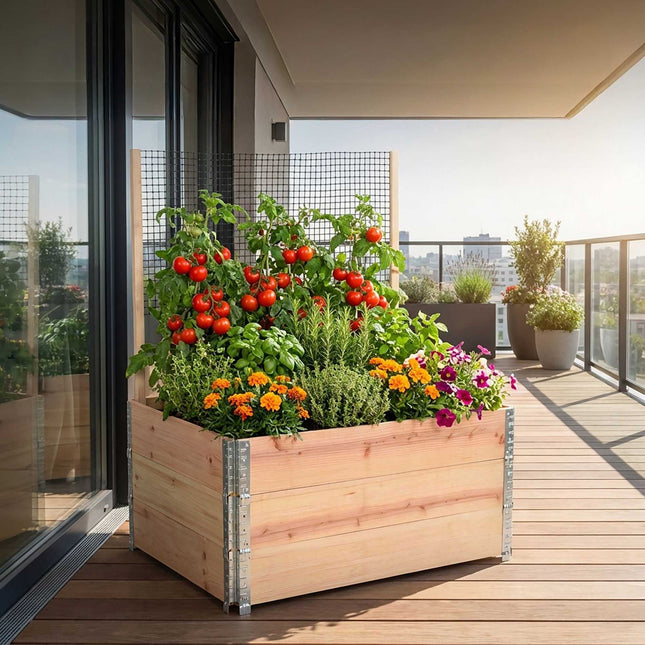 Pat de grădină înălțat cu spalier pentru legume și ierburi aromatice