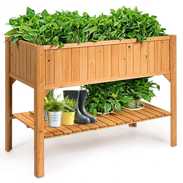 Jardinieră de grădină ridicată, lemn de brad, raft inferior, 119 cm