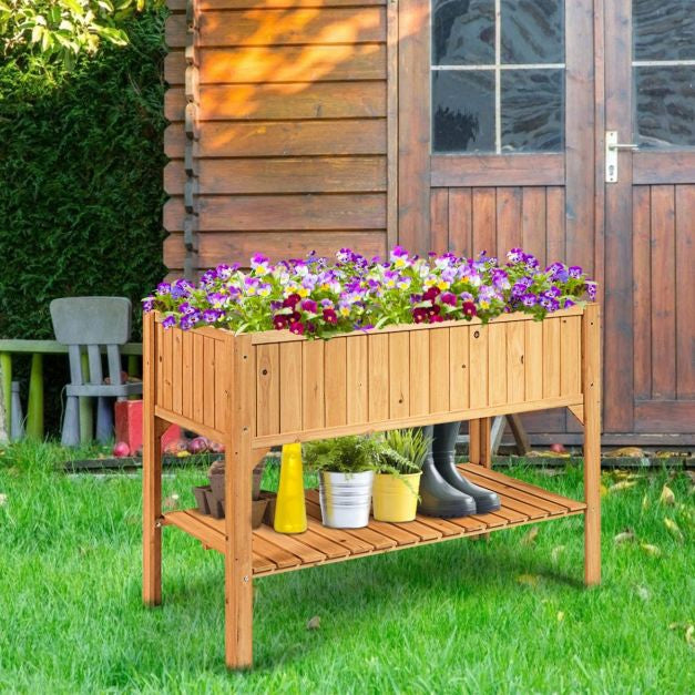 Jardinieră de grădină ridicată, lemn de brad, raft inferior, 119 cm