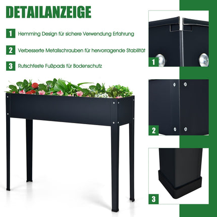 Jardinieră metalică înălțată cu găuri de drenaj, gri