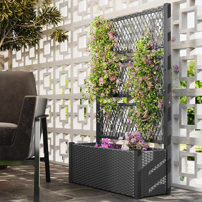 Jardinieră înălțată cu spalier, gri închis, 90x35x148 cm