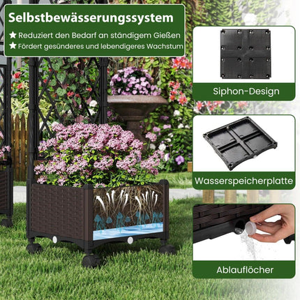 Jardinieră ridicată cu spalier, cu auto-udare, mobilă, maro