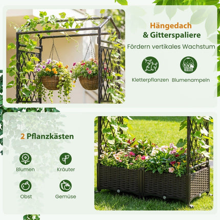 Jardinieră ridicată cu spalier, cu auto-udare, mobilă, maro