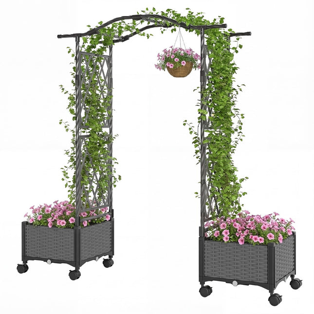 Jardinieră ridicată cu spalier și sistem de auto-udare, gri