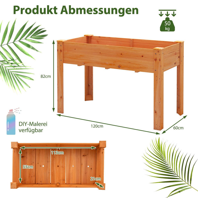 Pat de gradina inaltat din lemn cu orificii de scurgere, 120x60x82 cm