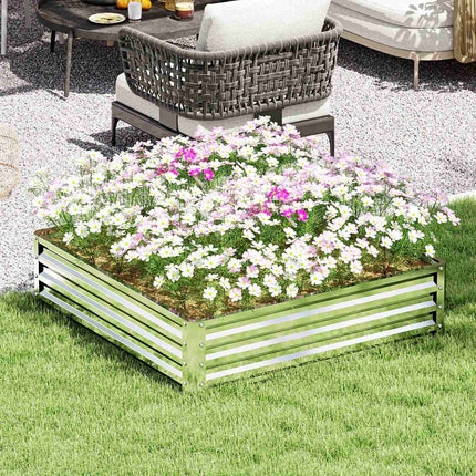 Pat înălțat, cutie de flori, pat de legume, jardinieră, pat de plante pentru grădină, terasă, balcon, oțel, argint, 120 x 120 x 30 cm |
