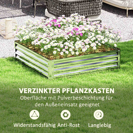 Pat înălțat, cutie de flori, pat de legume, jardinieră, pat de plante pentru grădină, terasă, balcon, oțel, argint, 120 x 120 x 30 cm |