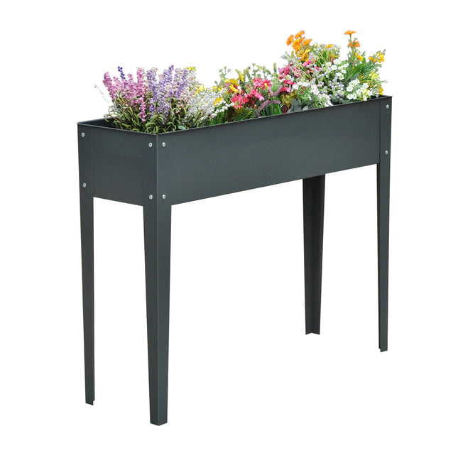 Cutie de plante cu picior și 3 orificii de drenaj 100 x 30 x 80 cm din metal pentru grădină și balcon.