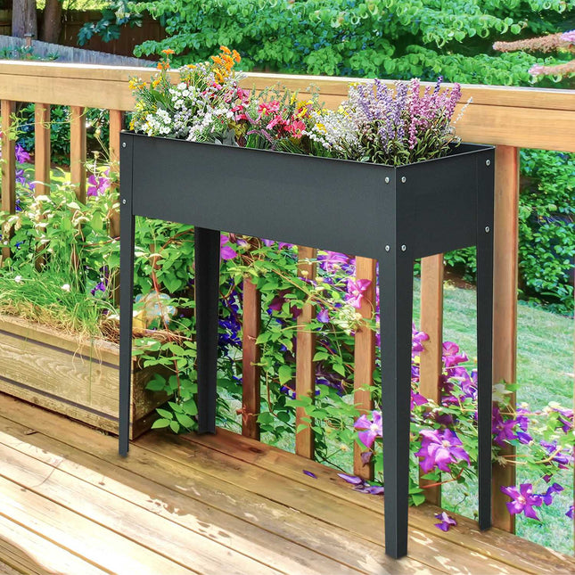 Cutie de plante cu picior și 3 orificii de drenaj 100 x 30 x 80 cm din metal pentru grădină și balcon.