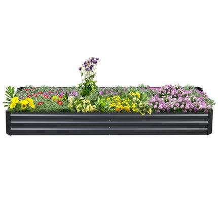 Pat înălțat din oțel 241 x 90,5 x 30 cm cutie de plante cutie de flori pat de grădină pat de ierburi pat de legume gri pentru iubitorii de grădină