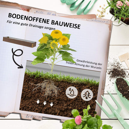 Pat înălțat din oțel, cutie de plante cu fund deschis, cutie de flori aspect lemn, pat de legume și pat de plante pentru balcon și grădină, maro închis |