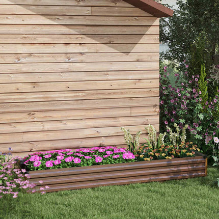 Pat înălțat din oțel, cutie de plante cu fund deschis, cutie de flori aspect lemn, pat de legume și pat de plante pentru balcon și grădină, maro închis |