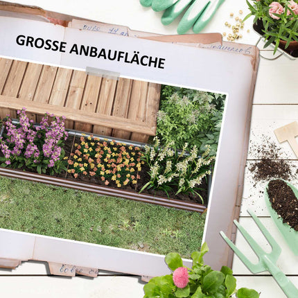 Pat înălțat din oțel, cutie de plante cu fund deschis, cutie de flori aspect lemn, pat de legume și pat de plante pentru balcon și grădină, maro închis |