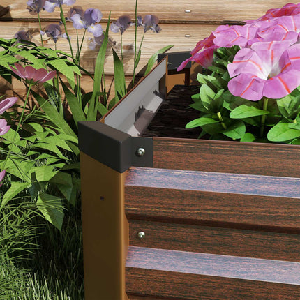 Pat înălțat din oțel, cutie de plante cu fund deschis, cutie de flori aspect lemn, pat de legume și pat de plante pentru balcon și grădină, maro închis |