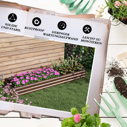 Pat înălțat din oțel, cutie de plante cu fund deschis, cutie de flori aspect lemn, pat de legume și pat de plante pentru balcon și grădină, maro închis |