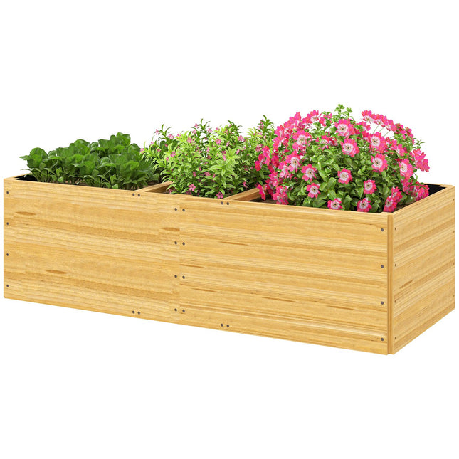 Pat înălțat din lemn, cadru rece pat cu plante cu 3 zone de plantare, cutie de flori pentru pat de grădină, cutie pentru plante 140 x 60 x 40 cm pat de legume pentru grădină balcon terasă, ghiveci pentru flori, plante, fructe