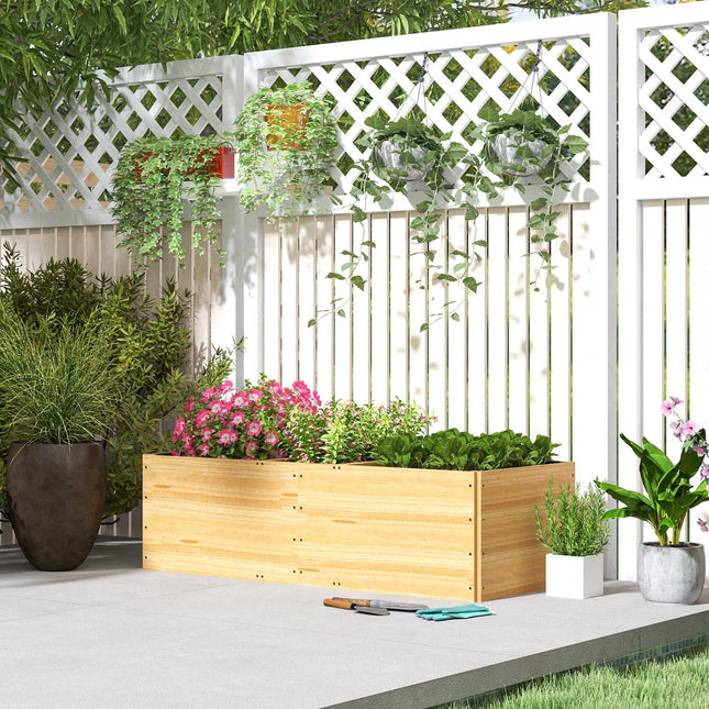 Pat înălțat din lemn, cadru rece pat cu plante cu 3 zone de plantare, cutie de flori pentru pat de grădină, cutie pentru plante 140 x 60 x 40 cm pat de legume pentru grădină balcon terasă, ghiveci pentru flori, plante, fructe