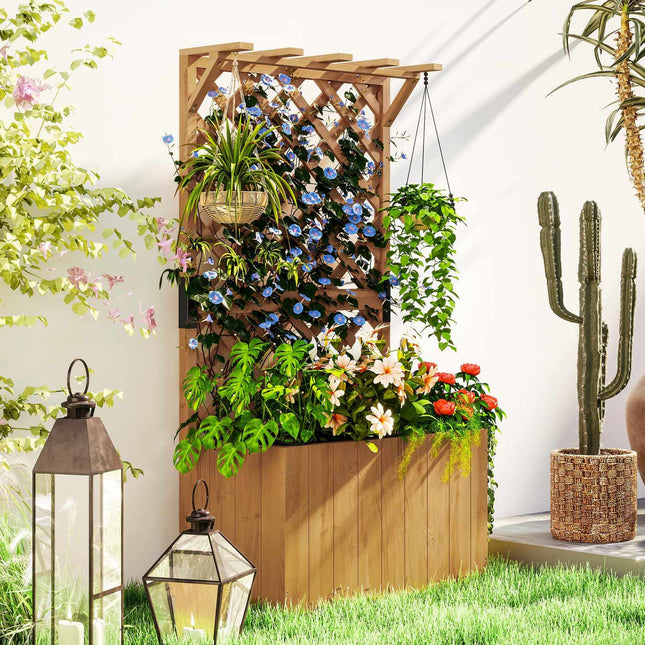 Cutie pentru plante pat înălțat cu spalier acoperiș cu spalier ghiveci pentru plante cutie de flori lemn, spalier de grădină 64 x 33 x 122cm pentru grădină balcon terasă, ghiveci pentru plante cățărătoare coș plante, flori