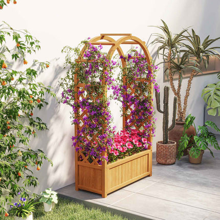 Jardiniera pat inaltat cu spalier, jardiniera cu spalier curbat acoperis din lemn, spalier de gradina 83x36x145cm pentru terasa balcon gradina, ghiveci pentru plante cataratoare, plante cosuri, flori