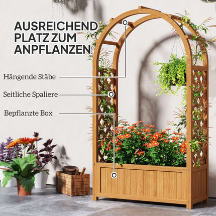 Jardiniera pat inaltat cu spalier, jardiniera cu spalier curbat acoperis din lemn, spalier de gradina 83x36x145cm pentru terasa balcon gradina, ghiveci pentru plante cataratoare, plante cosuri, flori