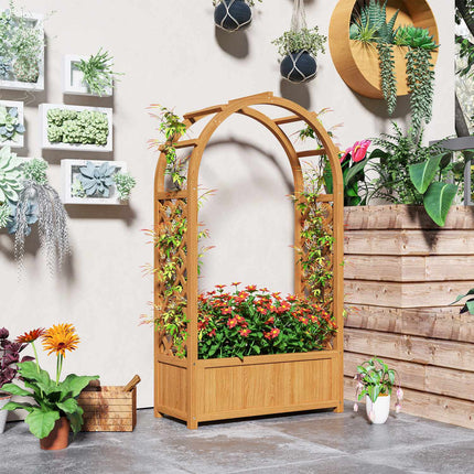 Jardiniera pat inaltat cu spalier, jardiniera cu spalier curbat acoperis din lemn, spalier de gradina 83x36x145cm pentru terasa balcon gradina, ghiveci pentru plante cataratoare, plante cosuri, flori