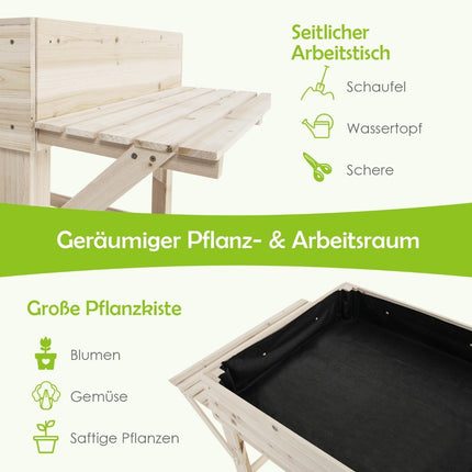 Raised bed with 2 side shelves plant pot wooden plant box flower bed herb bed plant trough natural