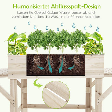 Raised bed with 2 side shelves plant pot wooden plant box flower bed herb bed plant trough natural