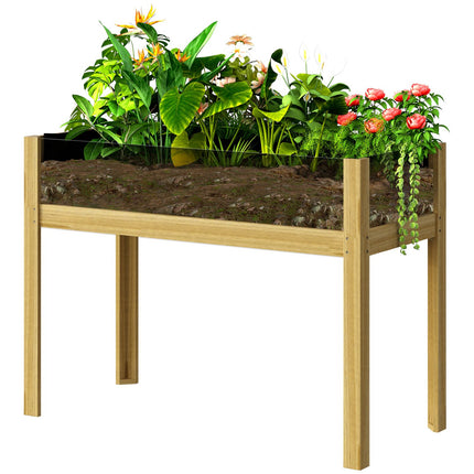 Pat înălțat cu panouri acrilice, pat înălțat de plante cu orificii de drenaj, cutie de plante din lemn, pat de legume rezistent la intemperii, pat de grădină, pat de plante pentru grădină, balcon, lemn natural 110 x 50 x 80 cm